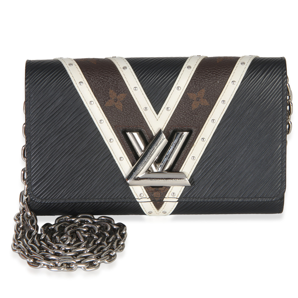 Louis Vuitton Black White V Monogram Canvas Twist Wallet on Chain